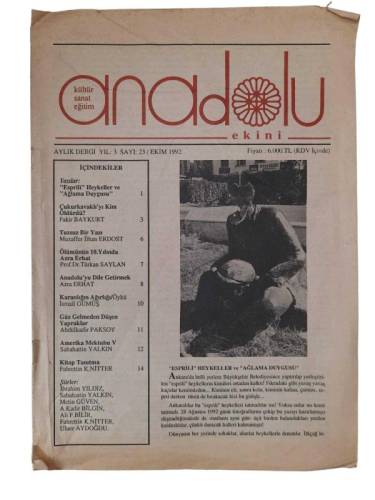 ANADOLU EKİNİ DERGİSİ YIL 3 - SAYI: 23 - EKİM 1992 ESPRİLİ HEYKELLER VE AĞLAMA DUYGUSU - 0