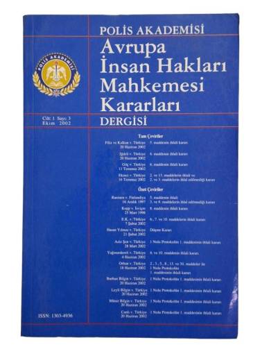 AVRUPA İNSAN HAKLARI MAHKEMESİ KARARLARI DERGİSİ (CİLT:1-SAYI:3-EKİM 2002) - 0
