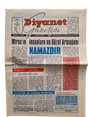 DİYANET GAZETESİ / 15 AĞUSTOS 1973 / SAYI: 74 - 0