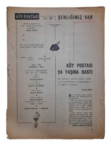 KÖY POSTASI YIL:24 SAYI:276 1967 - 0