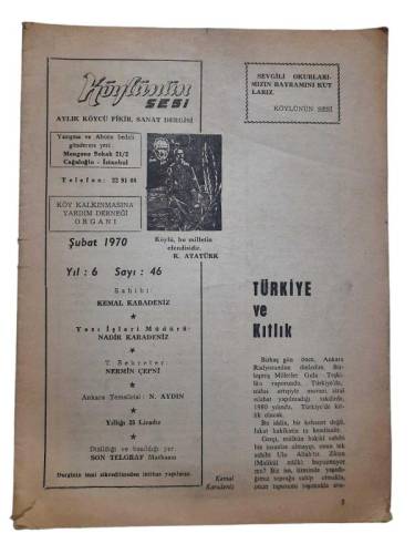 KÖYLÜNÜN SESİ AYLIK KÖYCÜ FİKİR SANAT DERGİSİ YIL:6 SAYI:46 1970 - 0