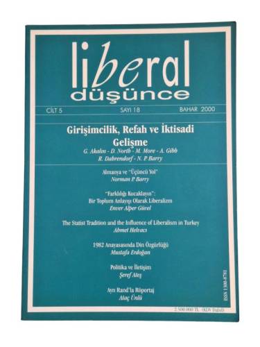 LİBERAL DÜŞÜNCE ÜÇ AYLIK DERGİ CİLT:5 SAYI:18 BAHAR 2000 ( GİRİŞİMCİLİK REFAH VE İKTİSADİ GELİŞME ) - 0