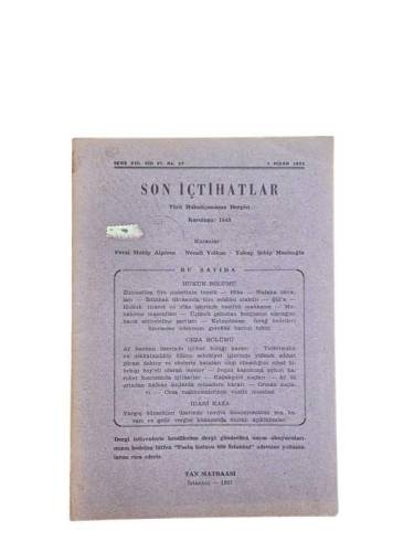 SON İÇTİHATLAR TÜRK HUKUKÇULARININ DERGİSİ SENE VII CİLT VI NO.34 1 OCAK 1951 - 0