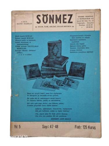 SÖNMEZ AYLIK İLMİ AHLAKİ SİYASİ MECMUA YIL 5 SAYI 47-48 MAYIS-HAZİRAN 1969 - 0