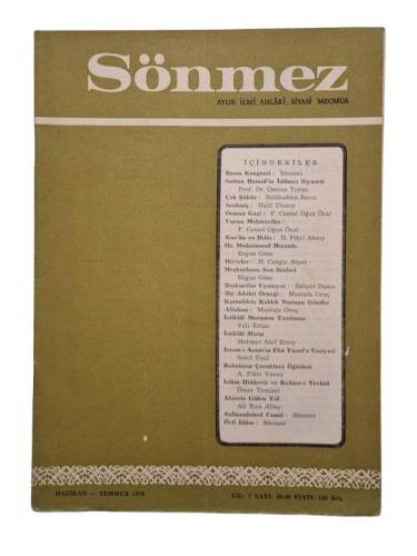 SÖNMEZ AYLIK İLMİ AHLAKİ SİYASİ MECMUA YIL 7 SAYI 59 - 60 HAZİRAN - TEMMUZ 1970 - 0