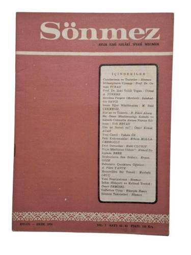 SÖNMEZ AYLIK İLMİ AHLAKİ SİYASİ MECMUA YIL 7 SAYI 62 - 63 EYLÜL - EKİM 1970 - 0