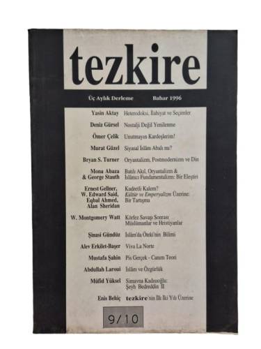 TEZKİRE ÜÇ AYLIK DERLEME, BAHAR 1996 - 0