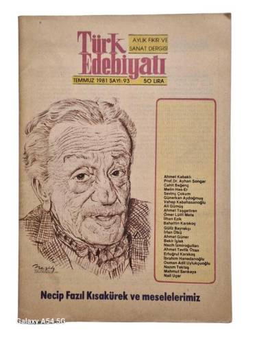 TÜRK EDEBİYATI DERGİSİ TEMMUZ 1981 SAYI 93 NECİP FAZIL KISAKÜREK VE MESELELERİMİZ - 0
