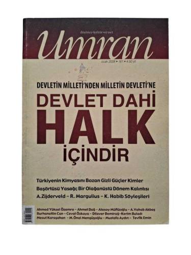 UMRAN DÜŞÜNCE KÜLTÜR SİYASET OCAK 2008 SAYI:161 ( DEVLETİN MİLLETİ'NDEN MİLLETİN DEVLET'İNE DEVLET DAHİ HALK İÇİNDİR ) - 0