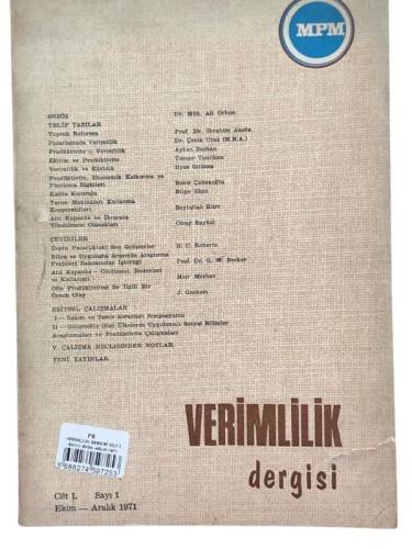 VERİMLİLİK DERGİSİ CİLT:1 SAYI:1 EKİM -ARLIK 1971 - 0