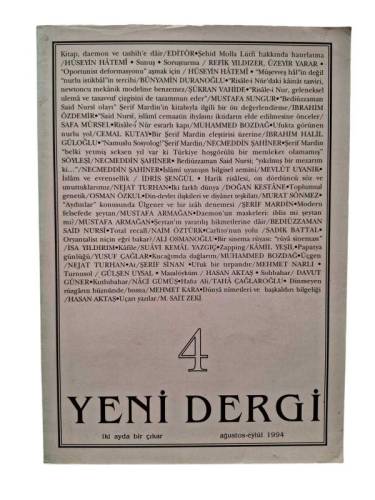 YENİ DERGİ SAYI:4 AĞUSTOS EYLÜL 1994 - 0