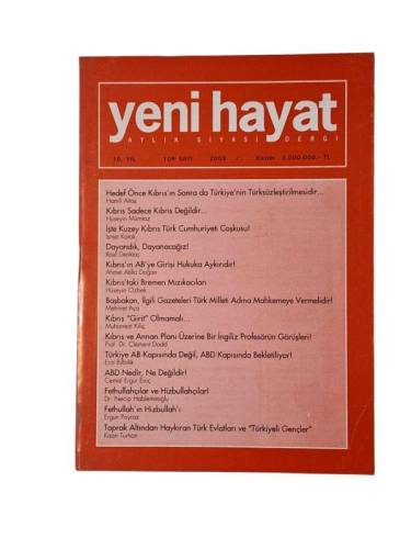 YENİ HAYAT AYLIK SİYASİ DERGİ SAYI 109 KASIM 2003 - 0